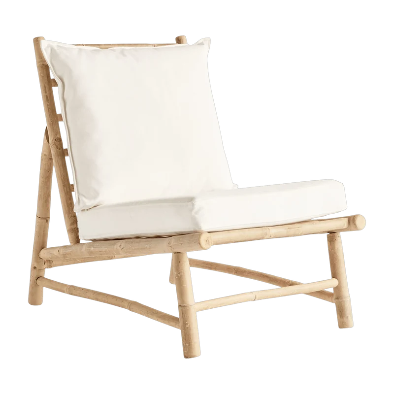 Fauteuil en bambou avec coussins blancs Low Bam - Tine K Home