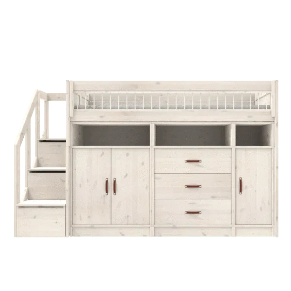 Lifetime Kidsrooms ALL-IN-ONE Hochbett mit Treppe - 152 cm - Original Whitewash