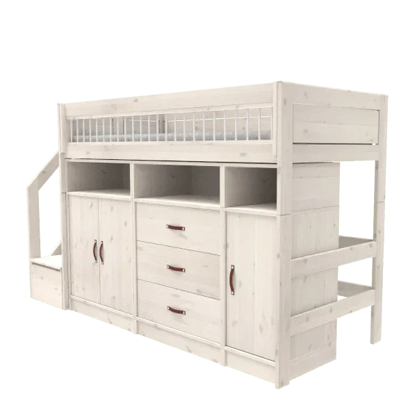 Lifetime Kidsrooms ALL-IN-ONE Hochbett mit Treppe - 152 cm - Original Whitewash