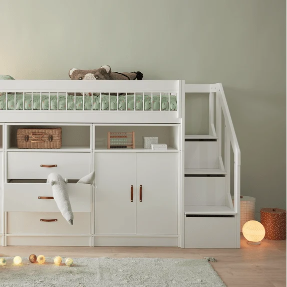 Lifetime Kidsrooms ALL-IN-ONE Hochbett mit Treppe - 152 cm - Original Whitewash