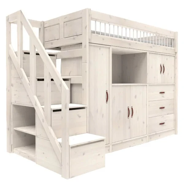 Lifetime Kidsrooms ALL-IN-ONE Hochbett mit Treppe 177 cm - Original Whitewash