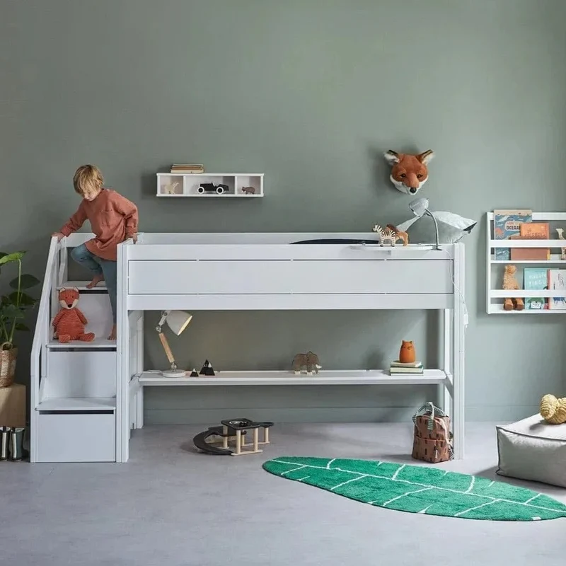 Lifetime Kidsrooms Hochbett 128 cm mit Treppe - Original Weiss