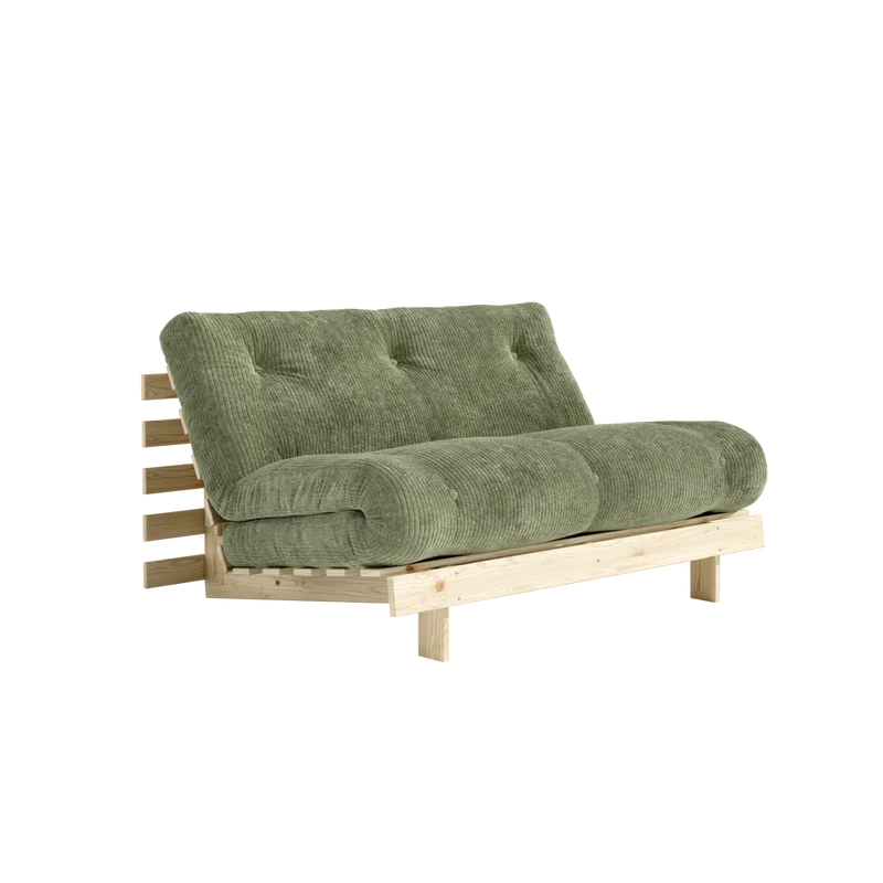 Canapé-lit en pin massif avec matelas retro vert 140x200cm Roots - Karup