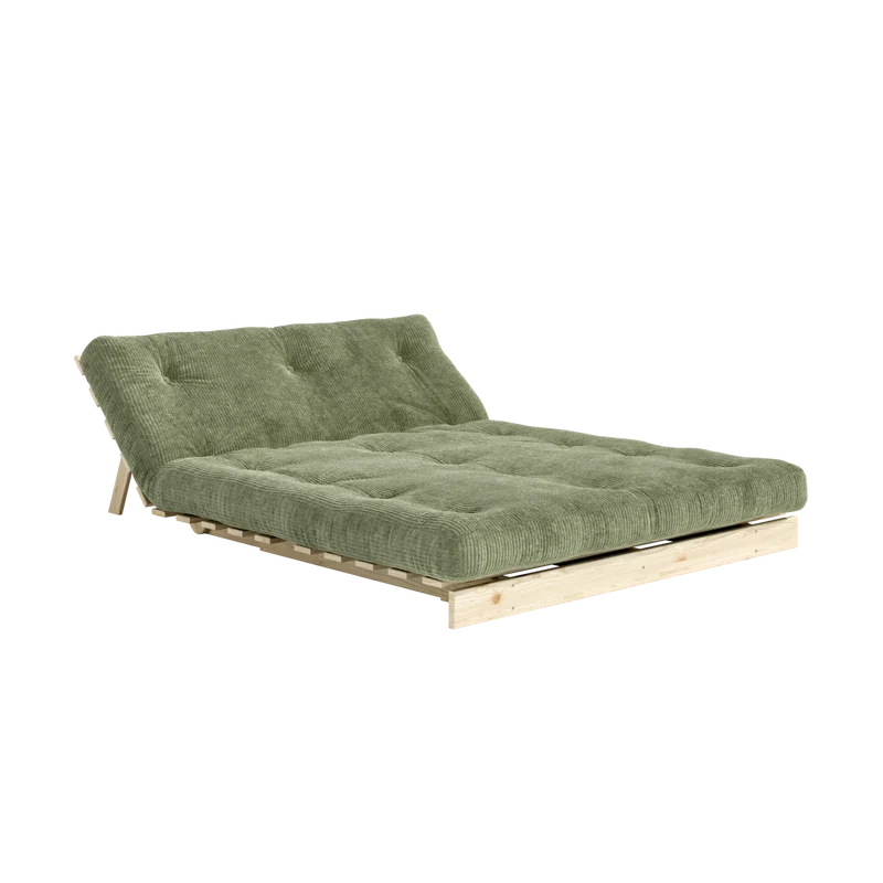 Canapé-lit en pin massif avec matelas retro vert 140x200cm Roots - Karup