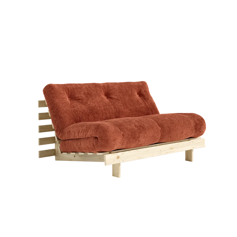 Canapé-lit en pin massif avec matelas retro orange 140x200cm Roots - Karup