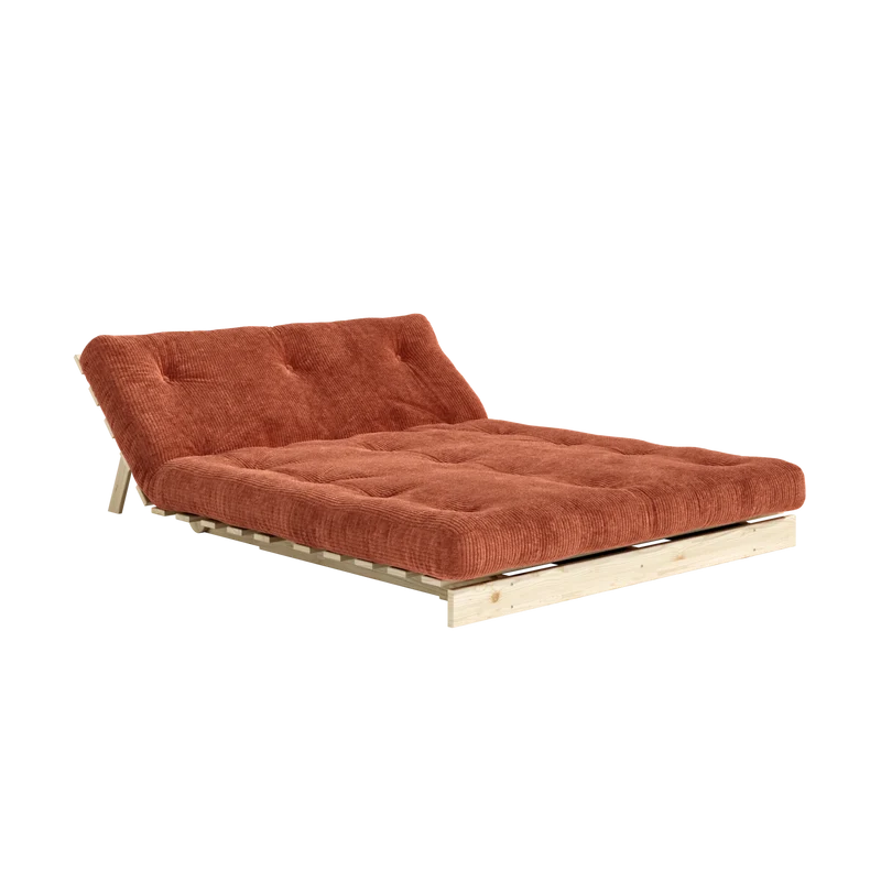 Canapé-lit en pin massif avec matelas retro orange 140x200cm Roots - Karup