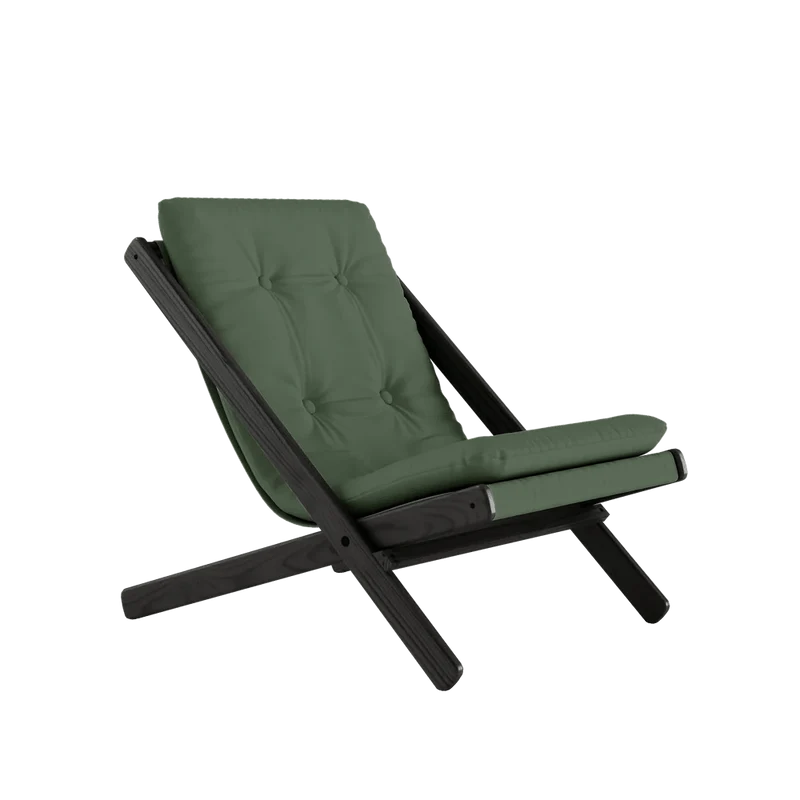 Chaise pliante en hêtre noir et matelas en coton vert olive 65x88x75cm Boogie raw - Karup Design