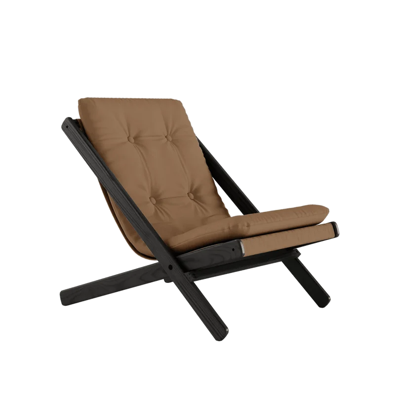 Chaise pliante en hêtre noir et matelas en coton mocca 65x88x75cm Boogie raw - Karup Design