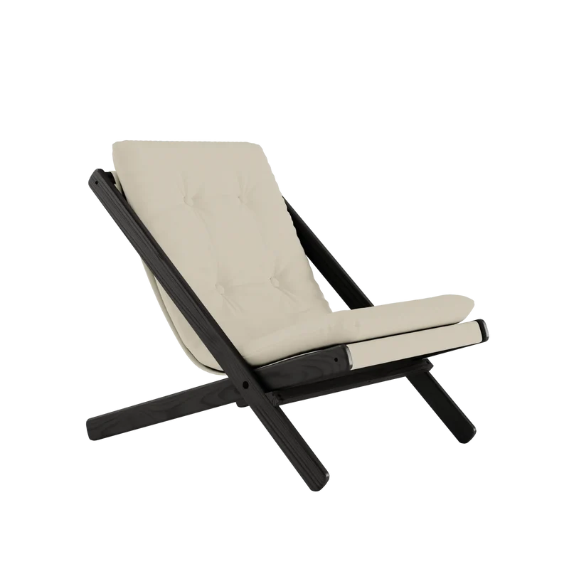 Chaise pliante en hêtre noir et matelas en coton beige 65x88x75cm Boogie raw - Karup Design