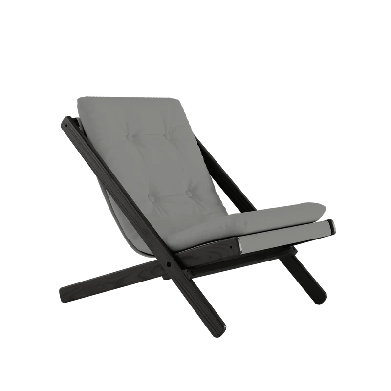Chaise pliante en hêtre noir et matelas en coton gris 65x88x75cm Boogie raw - Karup Design