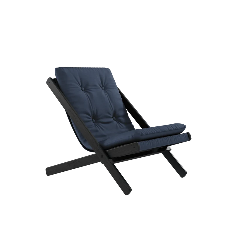 Chaise pliante en hêtre noir et matelas en coton bleu marine 65x88x75cm Boogie raw - Karup Design