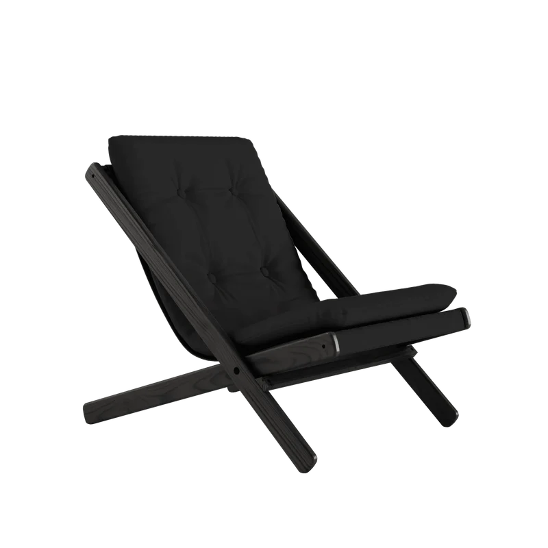 Chaise pliante en hêtre noir et matelas en coton gris foncé 65x88x75cm Boogie raw - Karup Design