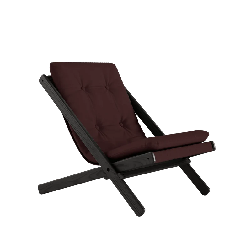 Chaise pliante en hêtre noir et matelas en coton marron 65x88x75cm Boogie raw - Karup Design