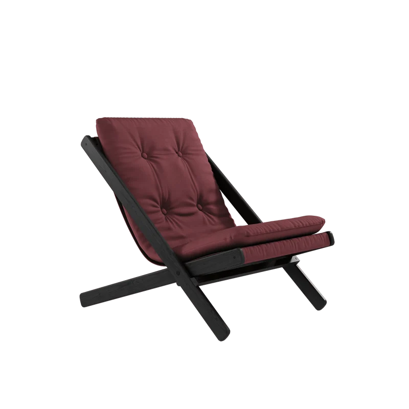 Chaise pliante en hêtre noir et matelas en coton bordeaux 65x88x75cm Boogie raw - Karup Design