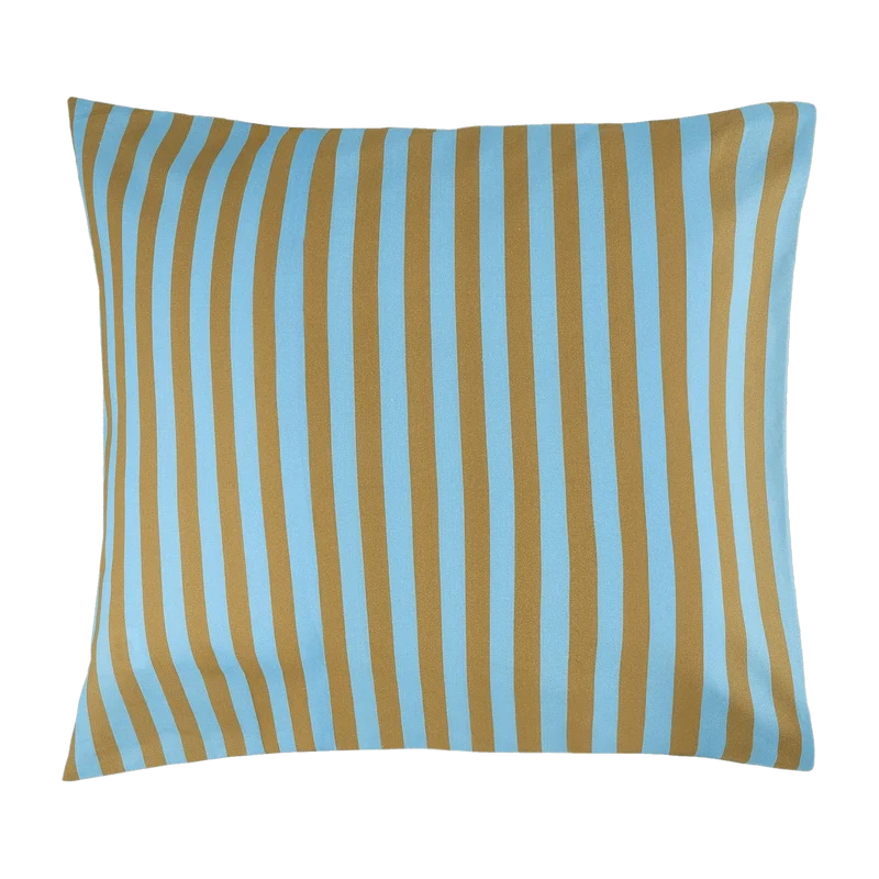 Taie d'oreiller carrée en popeline de coton bio à rayures bleu et jaune curry 60 x 60 cm Sheldon - Nobodinoz