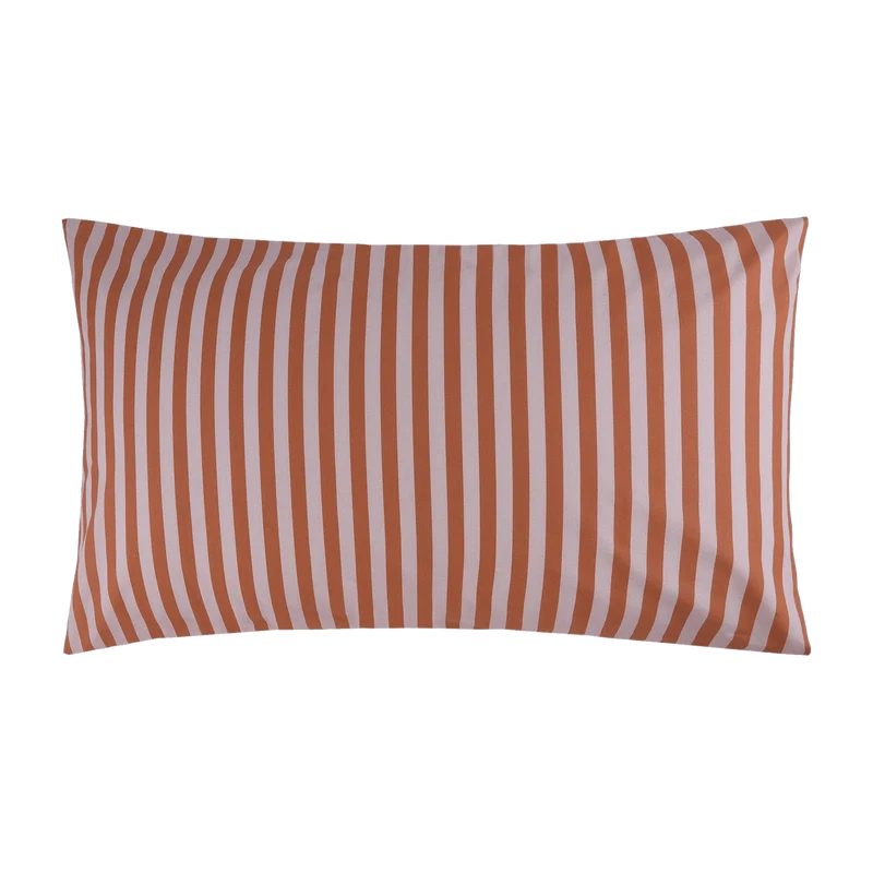 Taie d'oreiller en popeline de coton bio à rayures rouge et rose 50 x 75 cm Leonard - Nobodinoz