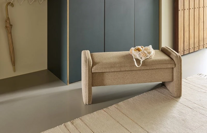 Banc en tissu beige 100x38x42cm Well - Hübsch