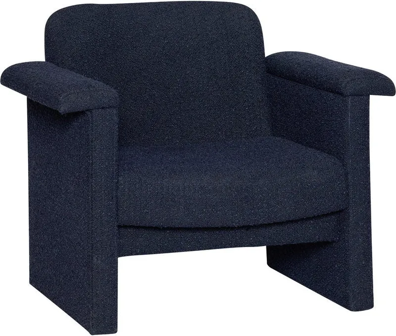 Fauteuil et repose pieds en tissu bouclette bleu foncé Softy - Hübsch
