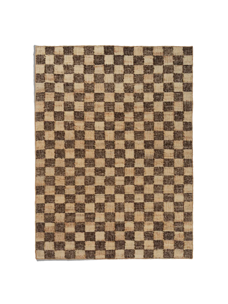 Ferm Living Check Wool Jute Teppich - 140 x 200 - Coffee/Natural