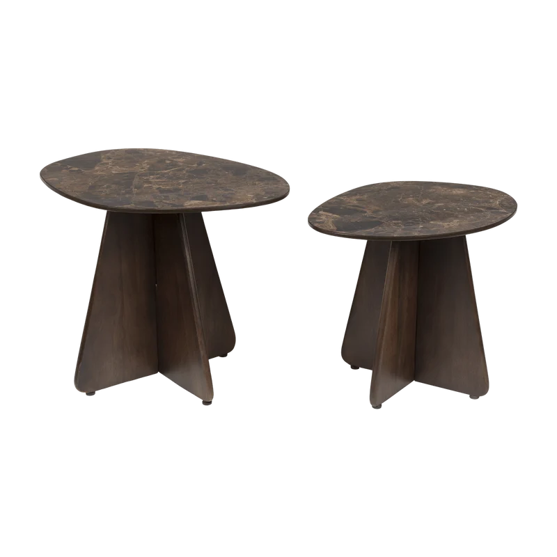 2 Tables d'appoint en bois de manguier et céramique marron Oréa - The Cool Republic