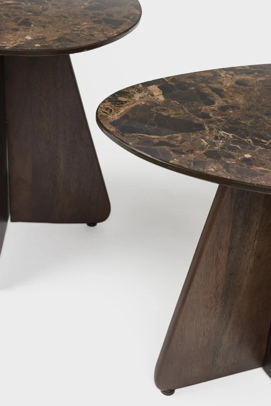 2 Tables d'appoint en bois de manguier et céramique marron Oréa - The Cool Republic