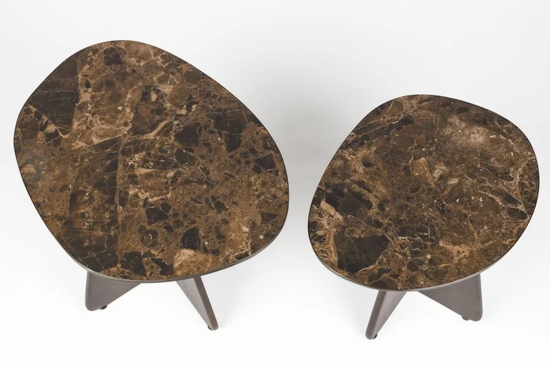 2 Tables d'appoint en bois de manguier et céramique marron Oréa - The Cool Republic