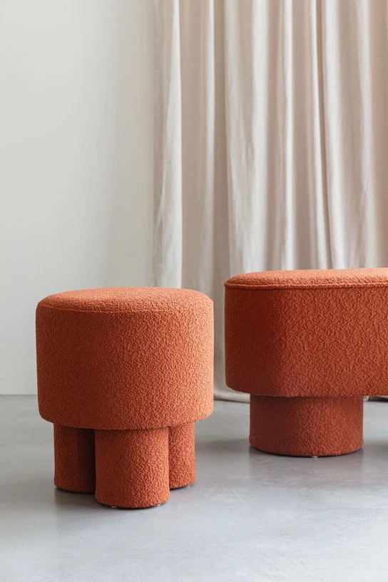 Tabouret rond en tissu terracotta 40x44cm Lumo - The Cool Republic