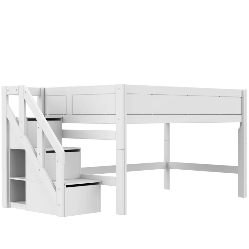 Lifetime Kidsrooms Original Hochbett 120 cm mit Treppe - 128 cm Whitewash