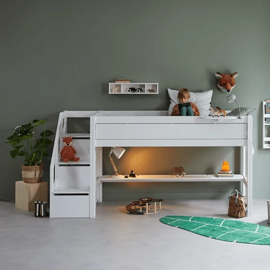 Lifetime Kidsrooms Original Hochbett 120 cm mit Treppe - 128 cm Whitewash