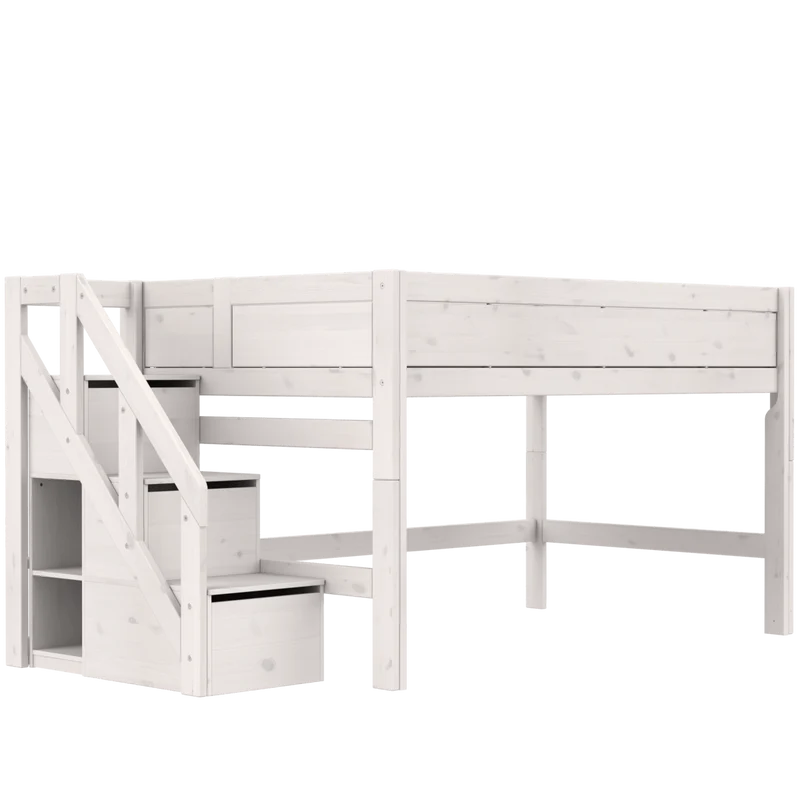 Lifetime Kidsrooms Original Hochbett 120 cm mit Treppe - 128 cm Whitewash