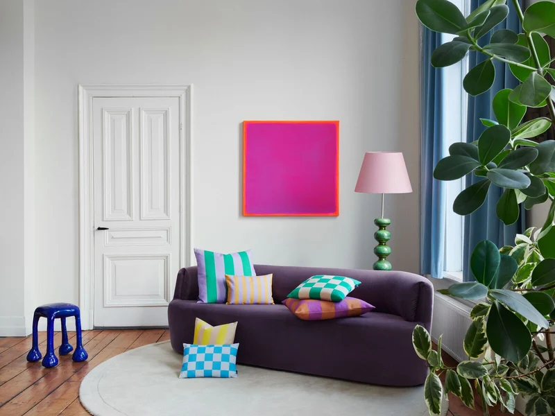 Coussin carré à rayures en tissu jaune et beige 45x45cm Striped - Fest Amsterdam
