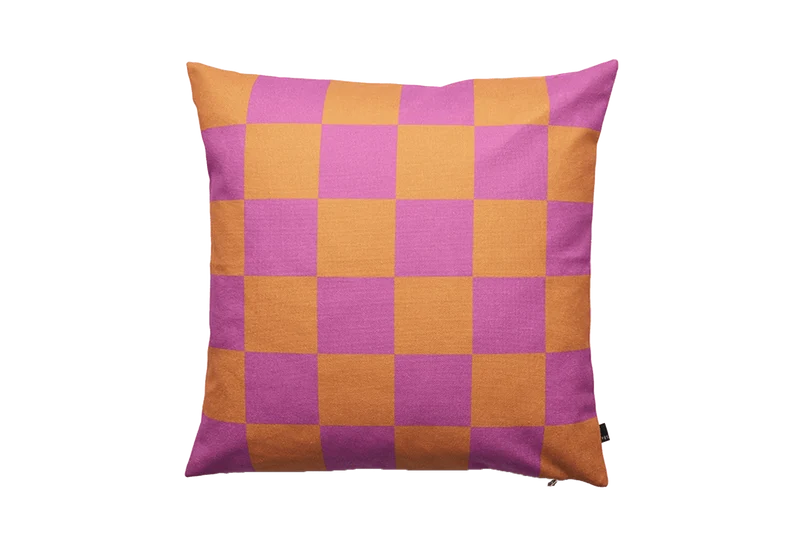 Coussin carré à carreaux en tissu violet et orange 60x60cm Striped - Fest Amsterdam