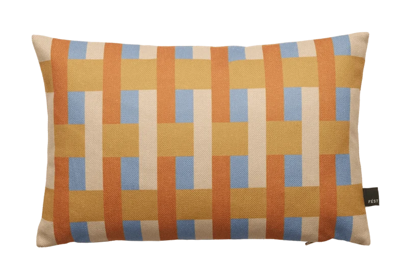 Coussin rectangulaire à rayures en tissu bleu et orange 30x45cm Striped - Fest Amsterdam