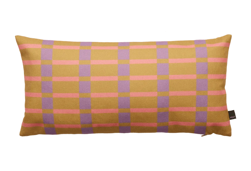Coussin rectangulaire à carreaux en tissu violet et orange 30x60cm Striped - Fest Amsterdam
