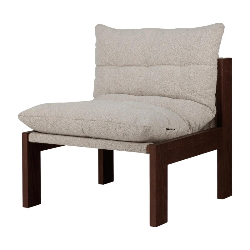 Fauteuil en tissu bouclé beige et bois de hêtre marron cacao Huno - noo.ma