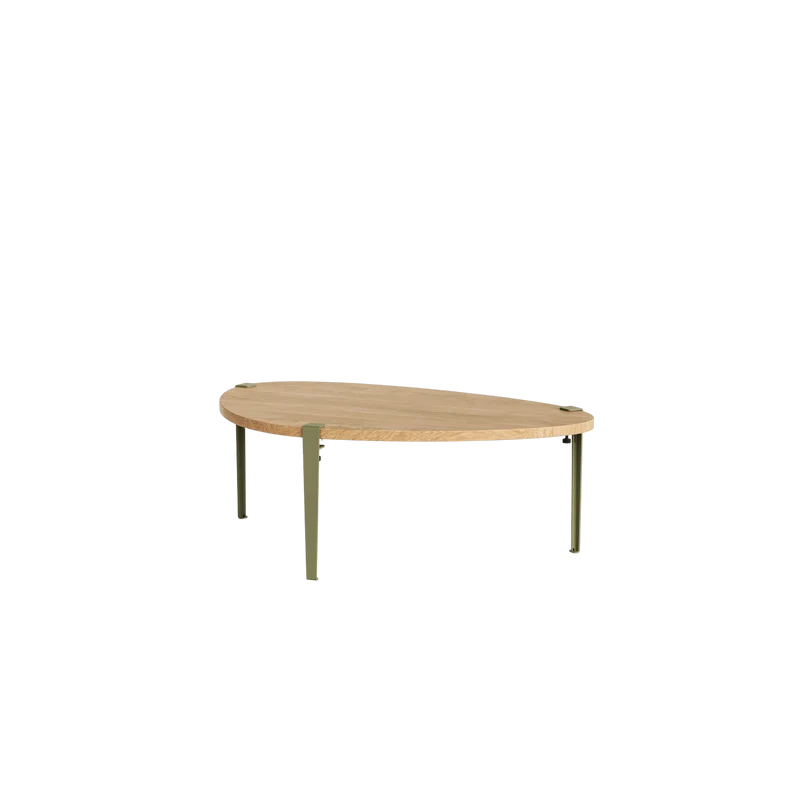 Table basse en chêne avec pieds en acier vert kaki 43 cm Galet - TIPTOE