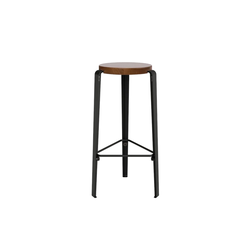 Tabouret de bar en chêne teinté et acier noir graphite 76cm MI LOU - TIPTOE