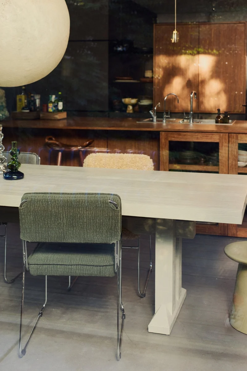 Chaise en tissu vert et acier chromé Endless - HKLiving
