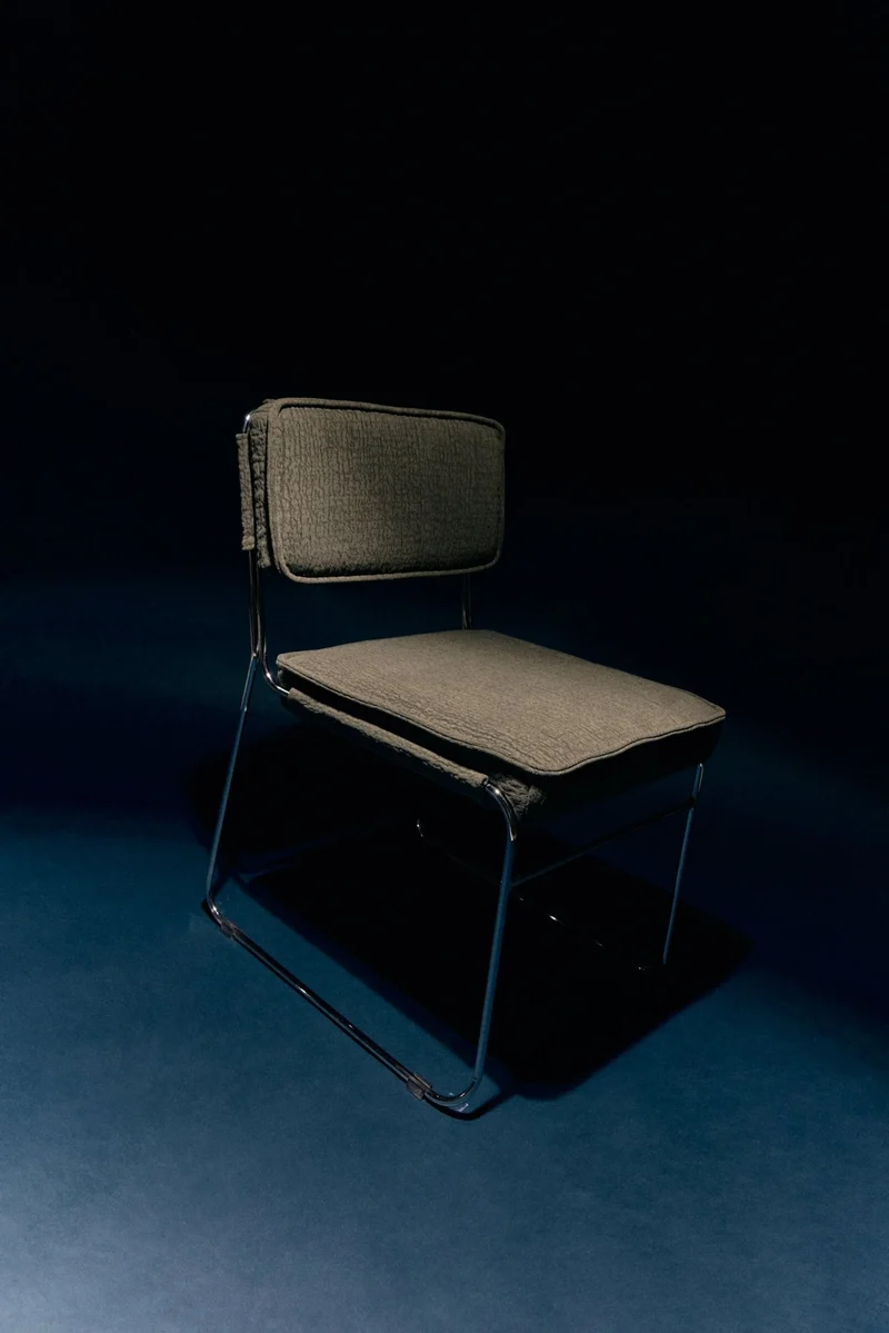 Chaise en tissu vert et acier chromé Endless - HKLiving