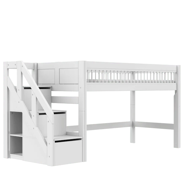 Lifetime Kidsrooms Hochbett mit Treppe 128 cm - Breeze Weiss
