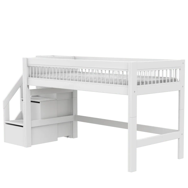 Lifetime Kidsrooms Hochbett mit Treppe 128 cm - Breeze Weiss
