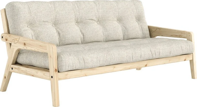 Canapé convertible en pin avec son matelas futon soft chalk Grab - Karup Design