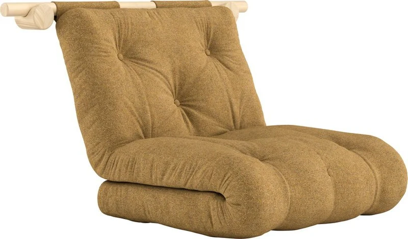 Fauteuil convertible en pin 75x200cm avec son matelas ocre golden ochre Hooked raw - Karup Design