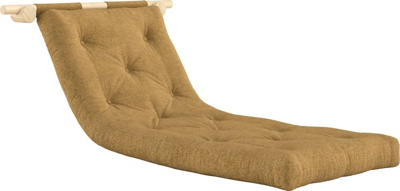 Fauteuil convertible en pin 75x200cm avec son matelas ocre golden ochre Hooked raw - Karup Design