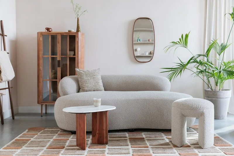 Tabouret en tissu beige 42x46cm Elio - The Cool Republic