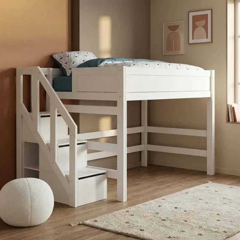 Lifetime Kidsrooms Hochbett 120 mit Treppe - 152 cm Whitewash