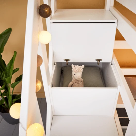 Lifetime Kidsrooms Hochbett 120 mit Treppe - 177 cm Whitewash