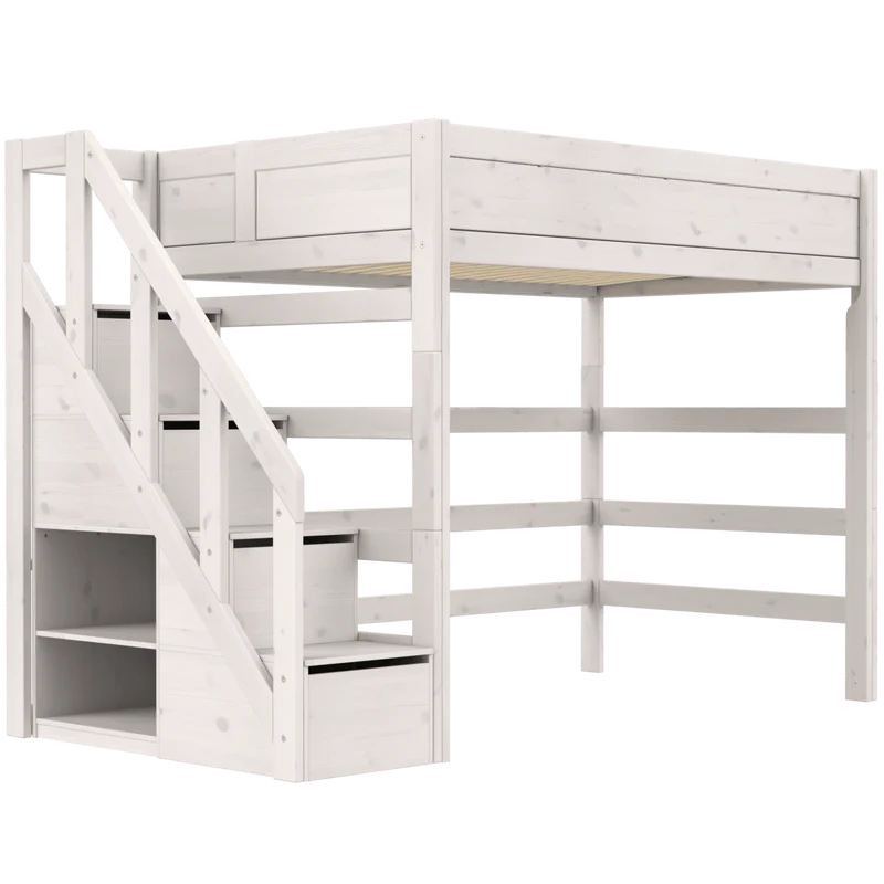 Lifetime Kidsrooms Hochbett 120 mit Treppe - 177 cm Whitewash
