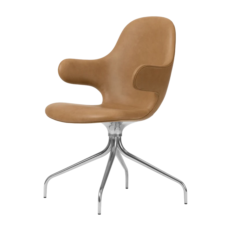 Chaise de bureau en aluminium poli et tissu en cuir cognac Catch - &tradition