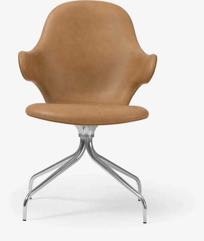 Chaise de bureau en aluminium poli et tissu en cuir cognac Catch - &tradition